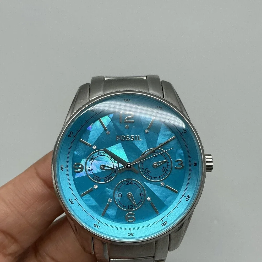 Fossil Justine BQ1680 Womens Watch 40mm Blue MOP Stainless New Battery 6